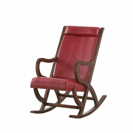 HOMEROOTS 22 x 36 x 38 in. Burgundy PU Walnut Wood Upholstered Seat Rocking Chair 347305
